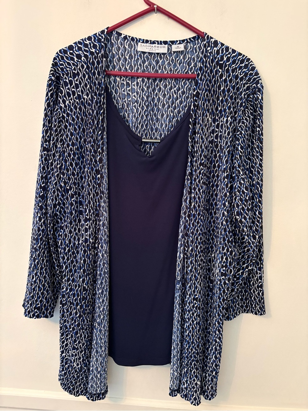 Sag Harbor Women Plus Sz Black Blue Long Sleeve Stretch Career Blouse Open Sz 3X